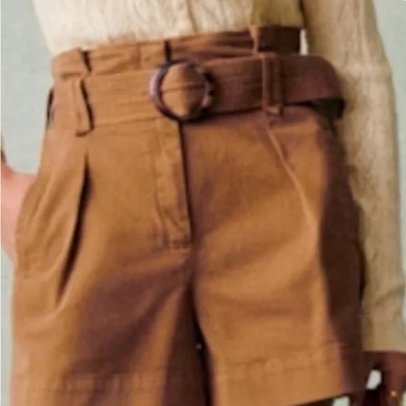 Sezane High Waist Tan Shorts with Belt - Picture 3 of 6